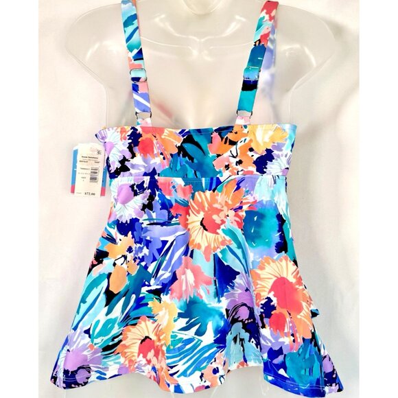 Swim Solutions Triple Tier Colorful Floral Printed Tankini Swim Top, US 8 NWT - Picture 9 of 9